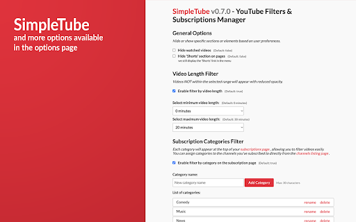 SimpleTube YouTube Filters Subscriptions Manager from Chrome web store to be run with OffiDocs Chromium online SimpleTube YouTube Filters Subscriptions Manager from Chrome web store to be run with OffiDocs Chromium online