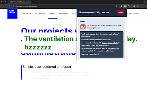 Simulating accessibility personas from Chrome web store to be run with OffiDocs Chromium online Simulating accessibility personas from Chrome web store to be run with OffiDocs Chromium online
