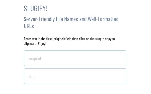 Slugify from Chrome web store to be run with OffiDocs Chromium online Slugify from Chrome web store to be run with OffiDocs Chromium online