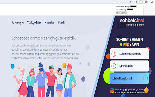 Sohbetci Sohbet Odaları from Chrome web store to be run with OffiDocs Chromium online Sohbetci Sohbet Odaları from Chrome web store to be run with OffiDocs Chromium online