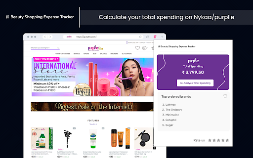 Spending Calculator for Nykaa™ Purplle™ from Chrome web store to be run with OffiDocs Chromium online Spending Calculator for Nykaa™ Purplle™ from Chrome web store to be run with OffiDocs Chromium online