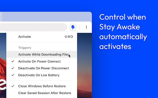 Stay Awake: Keep Your Computer Awake from Chrome web store to be run with OffiDocs Chromium online Stay Awake: Keep Your Computer Awake from Chrome web store to be run with OffiDocs Chromium online