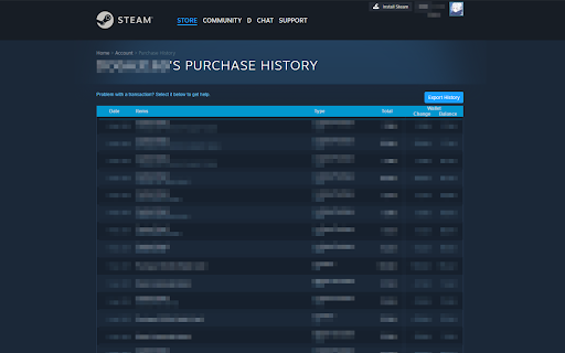 Steam Purchase History (CSV) from Chrome web store to be run with OffiDocs Chromium online Steam Purchase History (CSV) from Chrome web store to be run with OffiDocs Chromium online