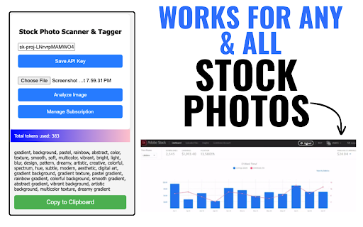 StockPhoto Scanner Tagger from Chrome web store to be run with OffiDocs Chromium online StockPhoto Scanner Tagger from Chrome web store to be run with OffiDocs Chromium online