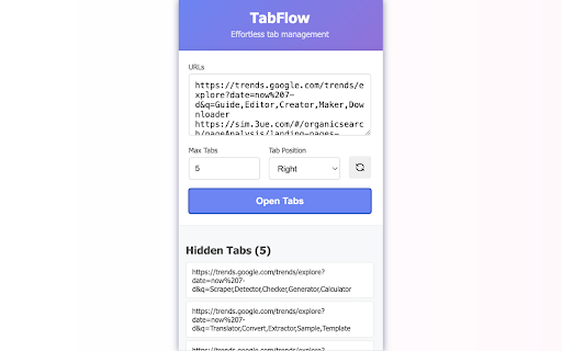 Tab Flow from Chrome web store to be run with OffiDocs Chromium online Tab Flow from Chrome web store to be run with OffiDocs Chromium online