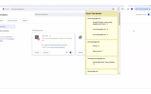 TabSorter from Chrome web store to be run with OffiDocs Chromium online TabSorter from Chrome web store to be run with OffiDocs Chromium online