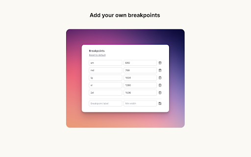 Tailwind responsive breakpoint display from Chrome web store to be run with OffiDocs Chromium online Tailwind responsive breakpoint display from Chrome web store to be run with OffiDocs Chromium online