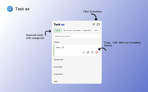 Task ez : A task manager from Chrome web store to be run with OffiDocs Chromium online Task ez : A task manager from Chrome web store to be run with OffiDocs Chromium online