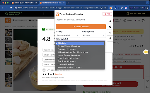 Temu Reviews Exporter from Chrome web store to be run with OffiDocs Chromium online Temu Reviews Exporter from Chrome web store to be run with OffiDocs Chromium online