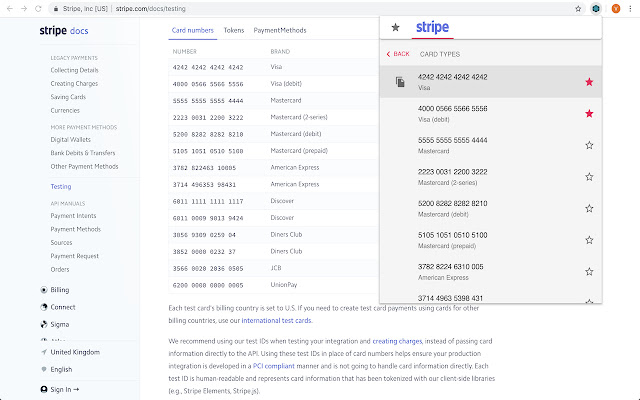 Test Payment Cards Extension from Chrome web store to be run with OffiDocs Chromium online Test Payment Cards Extension from Chrome web store to be run with OffiDocs Chromium online