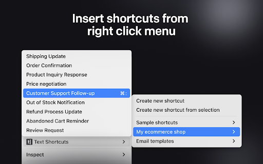 Text Shortcuts: canned messages and replies from Chrome web store to be run with OffiDocs Chromium online Text Shortcuts: canned messages and replies from Chrome web store to be run with OffiDocs Chromium online