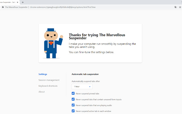 The Marvellous Suspender from Chrome web store to be run with OffiDocs Chromium online The Marvellous Suspender from Chrome web store to be run with OffiDocs Chromium online