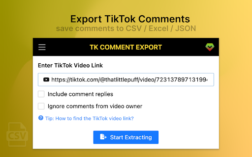 TikComments Export TikTok Comments from Chrome web store to be run with OffiDocs Chromium online TikComments Export TikTok Comments from Chrome web store to be run with OffiDocs Chromium online