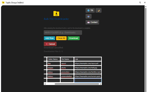 Toplu Dosya İndirici from Chrome web store to be run with OffiDocs Chromium online Toplu Dosya İndirici from Chrome web store to be run with OffiDocs Chromium online