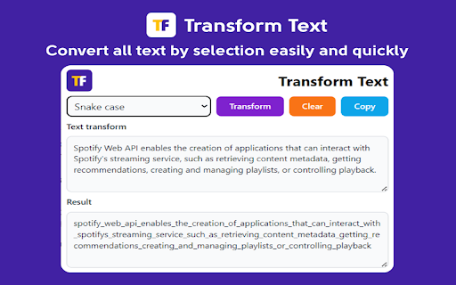 TransformText from Chrome web store to be run with OffiDocs Chromium online TransformText from Chrome web store to be run with OffiDocs Chromium online