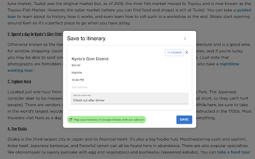 Travel Mapper: Save travel plans to Google Sheets from Chrome web store to be run with OffiDocs Chromium online Travel Mapper: Save travel plans to Google Sheets from Chrome web store to be run with OffiDocs Chromium online