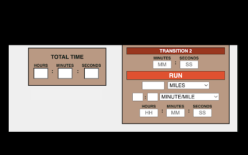 Triathlon Race Calculator from Chrome web store to be run with OffiDocs Chromium online Triathlon Race Calculator from Chrome web store to be run with OffiDocs Chromium online