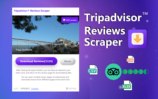 Tripadvisor® Reviews Scraper scraper.plus from Chrome web store to be run with OffiDocs Chromium online Tripadvisor® Reviews Scraper scraper.plus from Chrome web store to be run with OffiDocs Chromium online