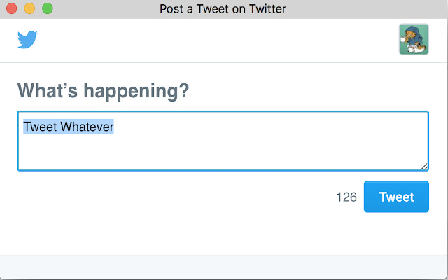 Tweet Whatever from Chrome web store to be run with OffiDocs Chromium online Tweet Whatever from Chrome web store to be run with OffiDocs Chromium online