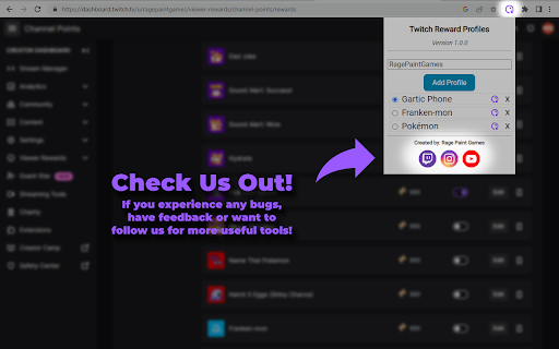 Twitch Reward Profiles from Chrome web store to be run with OffiDocs Chromium online Twitch Reward Profiles from Chrome web store to be run with OffiDocs Chromium online