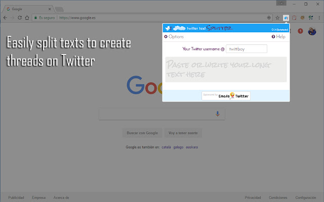 Twitter text Splitter from Chrome web store to be run with OffiDocs Chromium online Twitter text Splitter from Chrome web store to be run with OffiDocs Chromium online