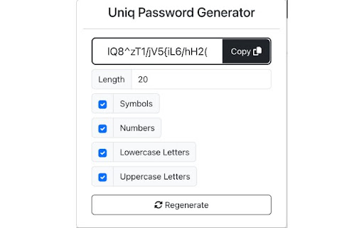 Uniq Password Generator from Chrome web store to be run with OffiDocs Chromium online Uniq Password Generator from Chrome web store to be run with OffiDocs Chromium online