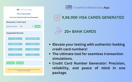 VCC Generator Virtual Credit Card Generator from Chrome web store to be run with OffiDocs Chromium online VCC Generator Virtual Credit Card Generator from Chrome web store to be run with OffiDocs Chromium online