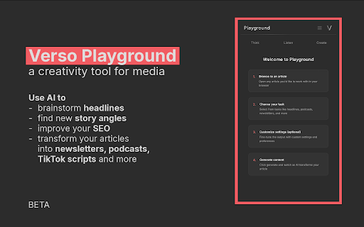 Verso Playground from Chrome web store to be run with OffiDocs Chromium online Verso Playground from Chrome web store to be run with OffiDocs Chromium online