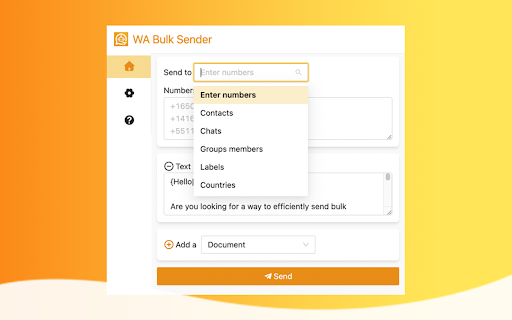 WA Bulk Sender from Chrome web store to be run with OffiDocs Chromium online WA Bulk Sender from Chrome web store to be run with OffiDocs Chromium online