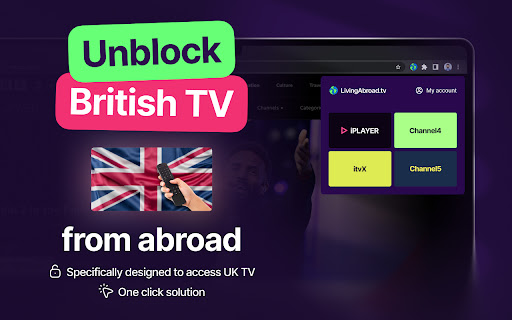 Watch BBC iPlayer, ITV Channel 4 Abroad from Chrome web store to be run with OffiDocs Chromium online Watch BBC iPlayer, ITV Channel 4 Abroad from Chrome web store to be run with OffiDocs Chromium online