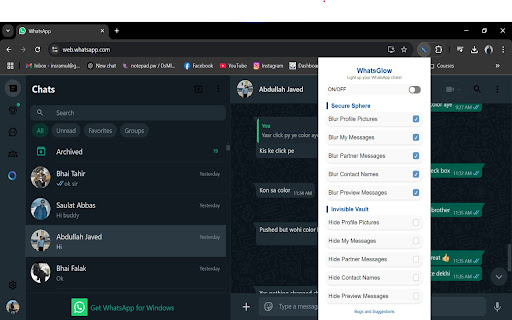 WhatsApp Glow from Chrome web store to be run with OffiDocs Chromium online WhatsApp Glow from Chrome web store to be run with OffiDocs Chromium online