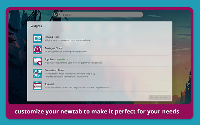 Widget NewTab from Chrome web store to be run with OffiDocs Chromium online Widget NewTab from Chrome web store to be run with OffiDocs Chromium online