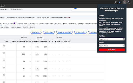 Yahoo Fantasy Hockey Helper from Chrome web store to be run with OffiDocs Chromium online Yahoo Fantasy Hockey Helper from Chrome web store to be run with OffiDocs Chromium online