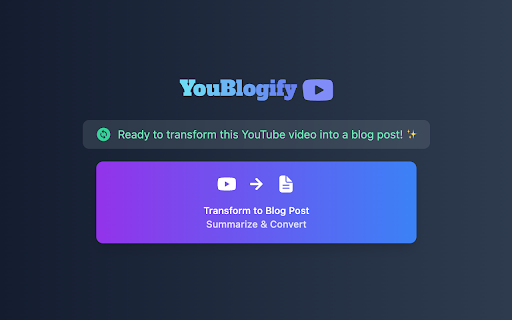 YouBlogify from Chrome web store to be run with OffiDocs Chromium online YouBlogify from Chrome web store to be run with OffiDocs Chromium online