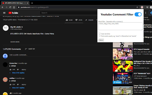 Youtube Comment Filter from Chrome web store to be run with OffiDocs Chromium online Youtube Comment Filter from Chrome web store to be run with OffiDocs Chromium online