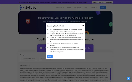 Youtube Summarizer Syllaby from Chrome web store to be run with OffiDocs Chromium online Youtube Summarizer Syllaby from Chrome web store to be run with OffiDocs Chromium online