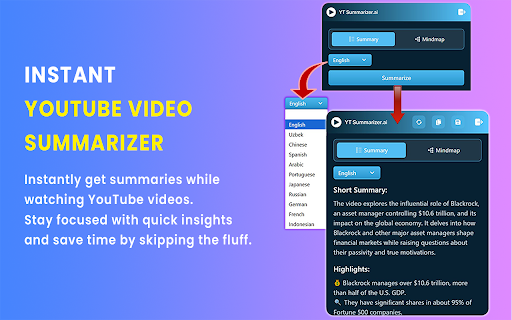 YouTube Video Summarizer from Chrome web store to be run with OffiDocs Chromium online YouTube Video Summarizer from Chrome web store to be run with OffiDocs Chromium online