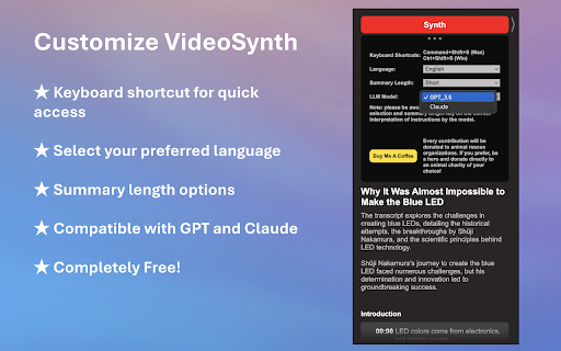 Youtube VideoSynth: summarize Youtube videos from Chrome web store to be run with OffiDocs Chromium online Youtube VideoSynth: summarize Youtube videos from Chrome web store to be run with OffiDocs Chromium online