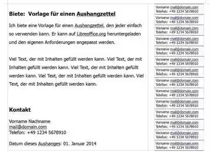 Free download Aushang mit Abreisszettel - Announcement DOC, XLS or PPT template free to be edited with LibreOffice online or OpenOffice Desktop online