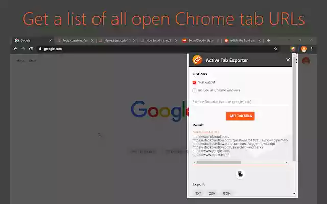 Active Tab Exporter for Chrome from Chrome web store to be run with OffiDocs Chromium online Active Tab Exporter for Chrome from Chrome web store to be run with OffiDocs Chromium online