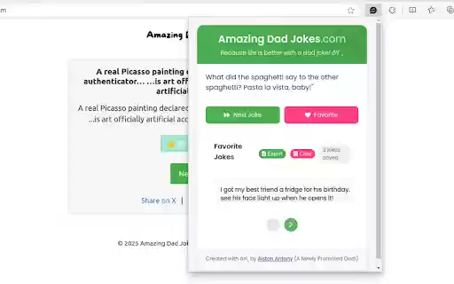 Amazing Dad Jokes from Chrome web store to be run with OffiDocs Chromium online Amazing Dad Jokes from Chrome web store to be run with OffiDocs Chromium online