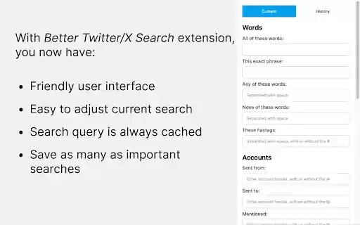 Better Twitter/X Search from Chrome web store to be run with OffiDocs Chromium online Better Twitter/X Search from Chrome web store to be run with OffiDocs Chromium online