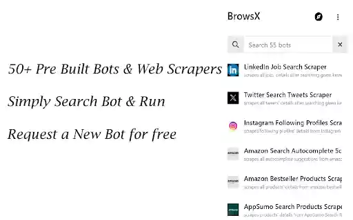 BrowsX Browser Apps to Automate Scrape the Web from Chrome web store to be run with OffiDocs Chromium online BrowsX Browser Apps to Automate Scrape the Web from Chrome web store to be run with OffiDocs Chromium online