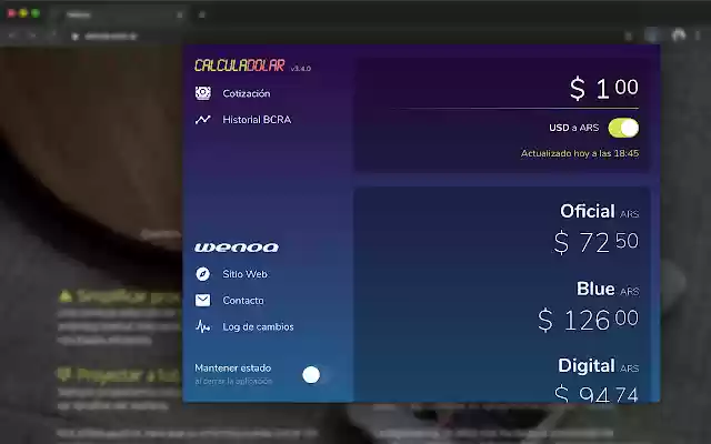CalculaDolar from Chrome web store to be run with OffiDocs Chromium online CalculaDolar from Chrome web store to be run with OffiDocs Chromium online