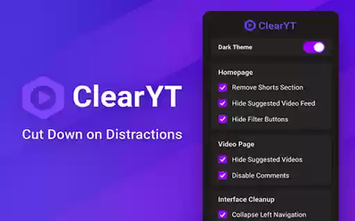 ClearYT Focus Mode for YouTube from Chrome web store to be run with OffiDocs Chromium online ClearYT Focus Mode for YouTube from Chrome web store to be run with OffiDocs Chromium online