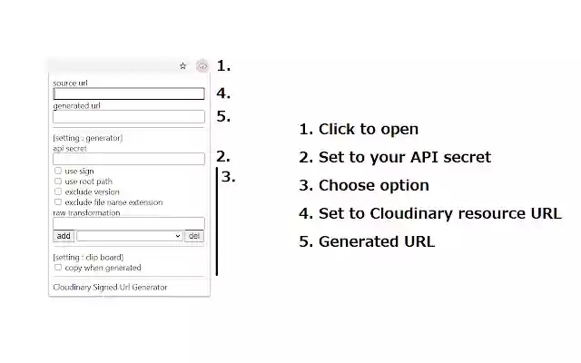 Cloudinary Signed Url Generator from Chrome web store to be run with OffiDocs Chromium online Cloudinary Signed Url Generator from Chrome web store to be run with OffiDocs Chromium online