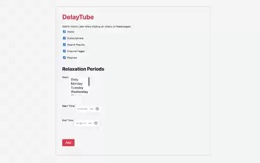DelayTube from Chrome web store to be run with OffiDocs Chromium online DelayTube from Chrome web store to be run with OffiDocs Chromium online