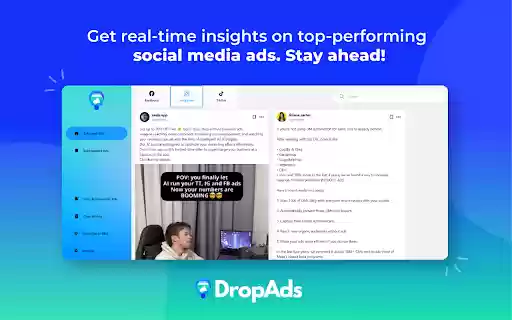 DropAds Facebook Ad Finder AdSpy Tool from Chrome web store to be run with OffiDocs Chromium online DropAds Facebook Ad Finder AdSpy Tool from Chrome web store to be run with OffiDocs Chromium online