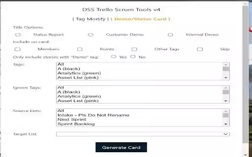 DSS Trello Scrum Tools v4 from Chrome web store to be run with OffiDocs Chromium online DSS Trello Scrum Tools v4 from Chrome web store to be run with OffiDocs Chromium online
