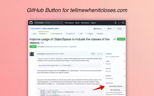 GitHub: Tell Me When It Closes from Chrome web store to be run with OffiDocs Chromium online GitHub: Tell Me When It Closes from Chrome web store to be run with OffiDocs Chromium online